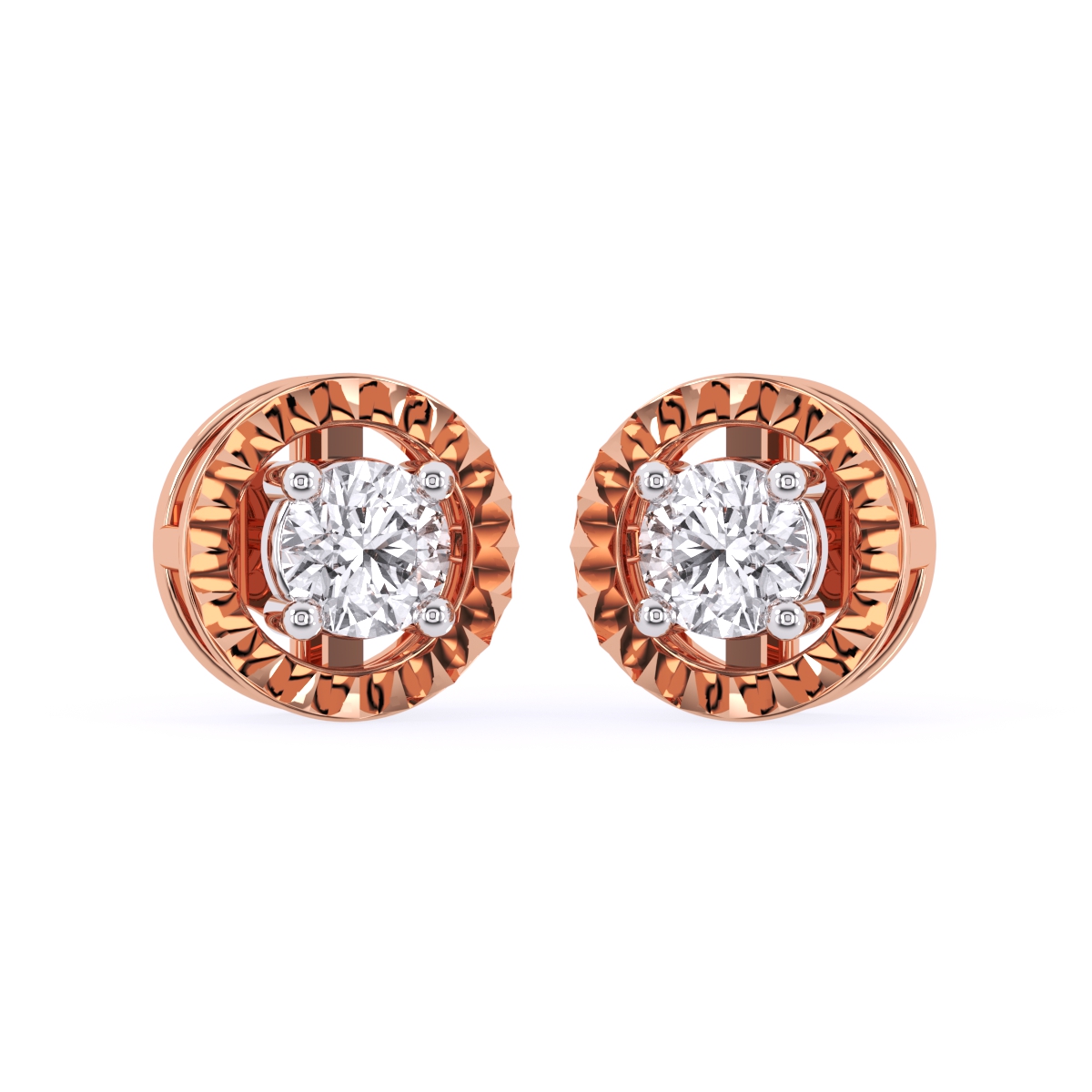 Modern Round Diamond Milgrain Setting Studs